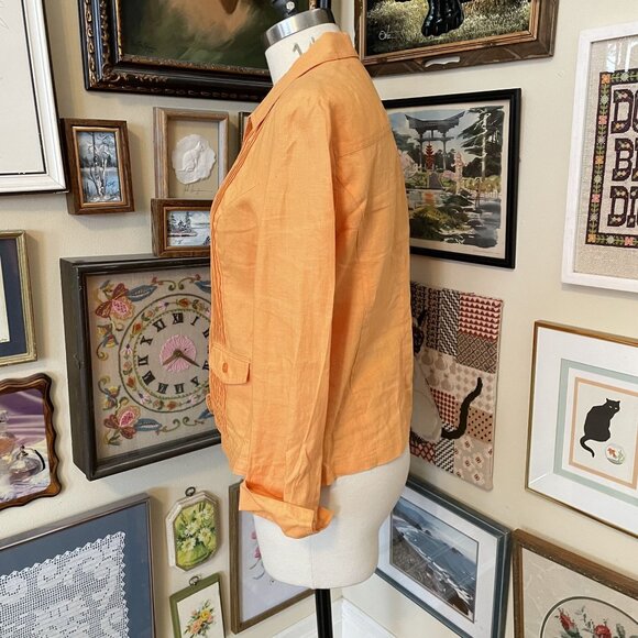 Jones New York Collection Womens Orange Pleated Linen Blazer Jacket Size 12 - Picture 3 of 7